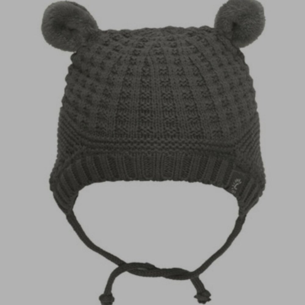 Calikids Cotton Knit Hat With Ears Charcoal Grey